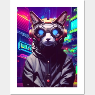 Techno Cat In Japan Neon City Posters and Art